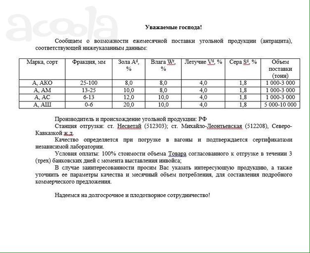 ПРОДАМ Антрацитовый уголь
